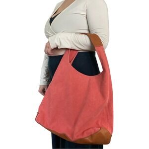 Joy Susan April Canvas Hobo Shoulder Bag Purse Coral Orange Pink Vegan Leather
